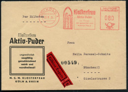 (22c) KÖLN 1/ Klosterfrau/ Aktiv Puder.. 1954 (3.8.) AFS 080 Pf. = 3 Nonnen (im Spitzbogenfenster) Reklame-Brief: Kloste - Chimie