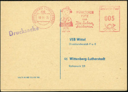 46 WITTENBERG LUTHERSTADT/ PÜNKTCHEN/ PUTZ/ Aus/ "Die Sieben/ Sauberen" 1975 (10.11.) AFS Francotyp = Comic-Figur "Pünkt - Chemie