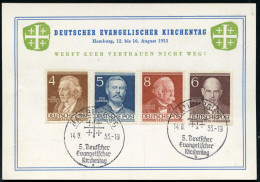 HAMBURG 36/ 5.Deutscher/ Evangel./ Kirchentag/ A 1953 (13.8.) SSt = Jerusalem-Kreuz Rs. Auf Sonder-Kt.: Deutscher Evange - Christendom