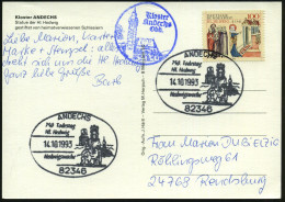 82346 ANDECHS/ 750.Todestag/ Hl.Hedwig.. 1993 (14.10.) SSt = Hl. Hedwig + Blauer HdN: Kloster Andechs Obb. (Klosterkirch - Abbeys & Monasteries