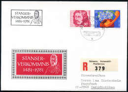 SCHWEIZ 1981 (11.7.) HdN: STANSER/VERKOMMNIS/1481-1981 = Hl. Klaus (hebt Zeigefinger) + 1K: AUTO PA Nr.5 + Sonder-RZ: Sc - Christianity