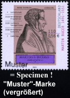 B.R.D. 2001 (Febr.) 110 Pf. "450. Geburtstag Martin Bucer" Mit Amtl. Handstempel  "M U S T E R" , Postfr. + Amtl. Ankünd - Christianisme