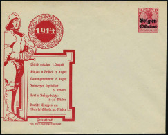 DT.BES.BELGIEN 1914 PU 10 C./10 Pf. Germania, Rot: Ordens-Ritter Mit Bi-Händer (Kriegsdaten) Ungebr. (Mi.PU 3/D 1) - ORD - Andere & Zonder Classificatie
