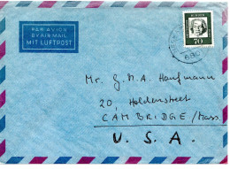 69756 - Bund - 1966 - 70Pfg Beethoven EF A LpBf NECKARHAUSEN -> Cambridge, MA (USA) - Storia Postale