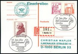 1000 BERLIN 12/ 125 Jahr-Feier/ Kant-Gymnasium/ Spandau 1978 (22.10.) SSt = Kant-Büste Auf 90 Pf. I. Kant (BRD Mi.806) A - Autres & Non Classés