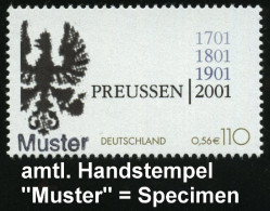 B.R.D. 2001 (Jan.) 110 Pf. "300 Jahre Königreich Preußen" + Amtl. Handstempel  "M U S T E R"  = Preuß. Wappenadler , Pos - Other & Unclassified