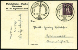 HANNOVER/ PHILATEL./ WOCHE 1922 (19.9.) SSt = Waterloo-Säule Auf Passender PP 50 Pf. Ziffer, Viol.: Philatel.-Woche: Sta - Napoléon