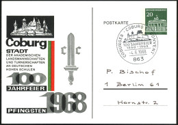 863 COBURG/ 100 JAHRFEIER/ COBURGER CONVENT.. 1968 (4.6.) SSt = Veste Coburg (auch Lutherstätte) Auf Motivgl. PP 20 Pf B - Otros & Sin Clasificación