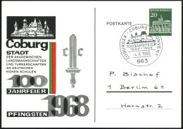 863 COBURG/ 100 JAHRFEIER/ COBURGER CONVENT.. 1968 (4.6.) SSt = Veste Coburg (auch Lutherstätte) Auf Motivgl. PP 20 Pf B - Autres & Non Classés