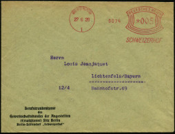 BERLIN-ZEHLENDORF/ 1/ SCHWEIZERHOF 1928 (27.6.) AFS Francotyp Klar Auf Vordruck-Bf.: Berufskrankenkasse = Gewerkschaftsb - Altri & Non Classificati