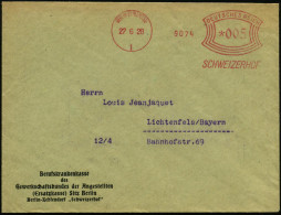 BERLIN-ZEHLENDORF/ 1/ SCHWEIZERHOF 1928 (27.6.) AFS Francotyp Klar Auf Vordruck-Bf.: Berufskrankenkasse = Gewerkschaftsb - Other & Unclassified