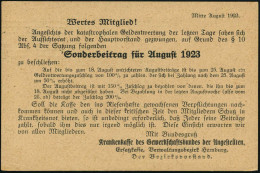 HANNOVER/ S 1 R 1923 (19.8.) MaSt Auf Vordruck-Kt: Krankenkasse Der Gewerkschaft Der Angestellten , Rs. Interess.Text: S - Other & Unclassified