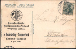 Koblenz-Capellen 1906 (8.7.) 1K-Segment: CAPELLEN/ (BZ COBLENZ) Auf Sonderkarte: Deutschnationaler Handlungsgehilfen-Ver - Other & Unclassified