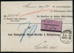 BERLIN/ P.A.40 1882 (28.12.) 1K Auf NN-Firmen-Bf: Berliner Börsen-Zeitung  M I T  Inhalkt: Insertions-Rechnung , Früher  - Andere & Zonder Classificatie