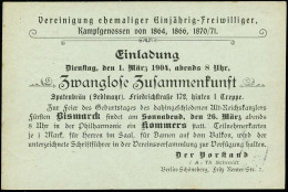 BERLIN W/ *9* 1904 (25.2.) 1K-Gitter Auf Orts-P 2 Pf. Germania + Zudruck: Vereinigung Ehem. Kampfgenossen V. 1864, 1866, - Andere & Zonder Classificatie