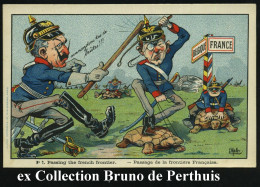 FRANKREICH 1914 Color-Litho-Propgaganda-Künstler-Ak. No.7: Überqueren Der Französ. Front , Soldaten Auf Schildkröten! U. - Other & Unclassified