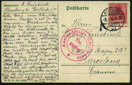 HAMBURG/ *21d 1916 (3.1.) 1K-Gitter Auf EF 10 Pf. Germania (Schrentrennung) + Seltener, Roter Zensur-2K: Auslandsstelle  - WO1