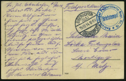 OBERHOFEN/ (ELS.)/ ÜBUNGSPLATZ 1914 (15.10.) 1K-Brücke = Hauspostamt Truppenübungsplatz + Blauer 2K-HdN.: ..Feldartiller - Guerre Mondiale (Première)