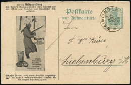 WAIBLINGEN 1915 (1.10.) 1K Auf Reklame-PP 5 Pf.Germania Grün, Frageteil: ..Kriegspackung..Kaiser's Brust-Caramellen  (Wa - WO1