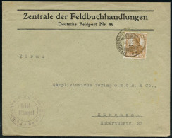 DEUTSCHES REICH 1918 (4.8.) 15 Pf. Germania Auf Dienst-Bf.: Zentrale Der Feldbuchhandlung, Deutsche Feldpost Nr. 46 + En - WW1 (I Guerra Mundial)