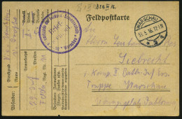 DT.BES.RUSS.-POLEN 1916 (31.5.) 1K-Brücke: WARSCHAU/* 2 A + Viol. 2K-HdN: .. Feldartl.-Schiessschule/ Warschau = Rembert - WW1 (I Guerra Mundial)