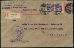 BERLIN SW/ *53* 1920 (7.7.) 1K-Gitter Auf Dienst 10 Pf. U. 2x 50 Pf. + RZ: Berlin 53 + Viol. Abs.-3L: 3. Garde Regt. Zu  - WW1