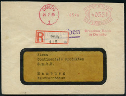 DANZIG/ 1/ Dresdner Bank/ In Danzig 1929 (18.6.) AFS Francotyp Bogenrechteck "FREIE STADT DANZIG" 035 Pf- + RZ: Danzg 1/ - Autres & Non Classés