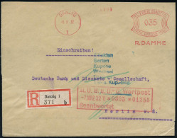 DANZIG/ 1/ R.DAMME 1932 (5.3.) AFS Francotyp "Bogenrechteck" 035 Pf. + RZ: Danzig 1/b , Rs. Abs.-Vordruck, Fern-R-Bf. (m - Autres & Non Classés