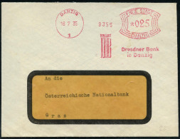 DANZIG/ 1/ DB/ Dresdner Bank/ In Danzig 1936 (18.7.) AFS Francotyp Bogenrechteck "FREIE STADT DANZIG" *025 Pf. Seltener  - Other & Unclassified