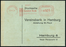 SAARBRÜCKEN/ 3/ DB/ Dresdner Bank.. 1936 (31.10.) Seltener AFS Francotyp "Bogenrechteck" Vormals "SAARGEBIET" (Firmen-Mo - Other & Unclassified