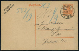 BERLIN C/ D2g 1919 (1.9.) 1K-Brücke Auf Amtl.P 7 1/2 Pf. Germania + Amtl.Zudruck: Magistrat Der Stadt Berlin + Rs. Viol. - Other & Unclassified
