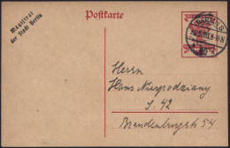 BERLIN S/ *42f 1920 (20.5.) 1K-Brücke Auf Amtl. P 10 Pf. Nat.Vers. + Amtl. Zudruck: Magistrat/der Stadt Berlin..Volksbüc - Autres & Non Classés