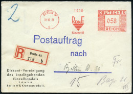 BERLIN W/ 8/ RDKE/ Kronenstr.12 1931 (31.10.) AFS Francotyp 058 Pf. (Logo M.Monogr.) Auf Vordruck-Bf. = Reichs-Diskont-V - Other & Unclassified