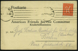 Hamburg 1921 (Nov.) Seltene Vordr.-Kt.: "American Friends Service Committee, Kinderhilfsmission" = US-Kinderhilfs-Organi - Autres & Non Classés