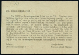 LEIPZIG/ *2h 1920 (11.10.) 1K-Brücke Auf Vordr.-Kt.: Hansa-Schutzbund Für Deutsche Unternehmer-Interessen Zur Landtagswa - Autres & Non Classés