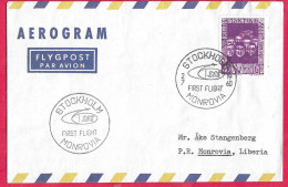 SVERIGE - FIRST FLIGHT FROM STOCKHOLM TO MONROVIA *2.7.1960* ON AEROGRAM - Lettres & Documents