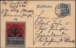 LAAGE/ *(MECKLB.)/ A 1916 (11.1.) 1K-Gitter Auf Inl.-P 96 + Propaganda-Spedenmarke 2 Pf.: Siedlungs-Ges. Heimland Mit  H - Autres & Non Classés