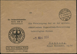 BERLIN NW/ *40k 1934 (6.3.) 1K-Brücke Auf Dienst-Bf.: Der Reichsarbeitsminister/..FdAR (noch Alter Weimarer Adler!) Fern - Sonstige & Ohne Zuordnung