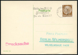 SWINEMÜNDE/ O/ Melde Der NSV/ Eine/ Freistelle/ Für Ein Kind! 1935 (18.6.) Seltener MWSt Auf Inl.-Karte N.S.V. = Nat.-So - Sonstige & Ohne Zuordnung