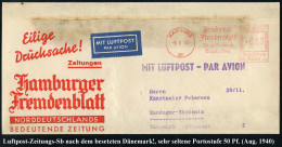 HAMBURG/ 36/ Hamburger/ Fremdenblatt.. 1940 (9.8.) AFS Franncotyp 050 Pf. Auf Ausl.-Luftpost-Zeitungsstreifband: Hamburg - Andere & Zonder Classificatie