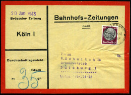 DEUTSCHE BES.BELGIEN 1943 (20.6.) 1K: FELDPOST/--- Auf EF 60 Pf. Hindenburg Auf Vorbindezettel: Bahnhof-Zeitungn.. Brüss - Autres & Non Classés