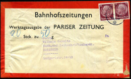 DT.BES.FRANKREICH 1941 (22.6.) 1K: FELDPOST/--- Auf Paar 15 Pf. Hindenbg. Auf Vordbindezettel: Bahnhofszeitungen, Wertta - Other & Unclassified