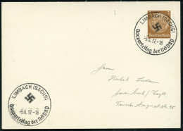 LIMBACH (SACHS)/ Gauparteitag Der NSDAP 1937 (5.6.) SSt (Hakenkreuz) Auf PP 3 Pf. Hindenbg. (blanco, Mi. PP 122/A 1) Kla - Sonstige & Ohne Zuordnung