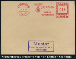 MÜNCHEN/ 43/ Hilfskasse/ Der/ NDSAP/ Reichsleitung 1934 (15.10.) Sehr Seltenes AFS-Musterabdruck Francotyp "Hakenkreuz"  - Autres & Non Classés