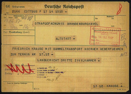 Brandenburg (Havel) /  Cottbus 1937 (14.12.) Roter Ra.6 A. Telegramm-Formular: Amt Brandenburg (Havel) ,Telegramm Aus Co - Autres & Non Classés