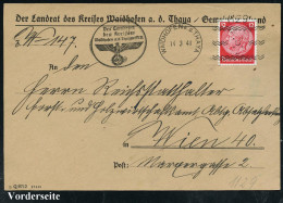 WAIDHOFEN A.d.THAYA/ =1129=/ Der Landrat/ Des Kreises/ Waidhofen.. 1941 (14.3.) Seltener Freimarken-stempel (Hakenkreuza - Sonstige & Ohne Zuordnung