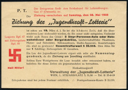 Wien 1 1938 (175.) österr. PFS: 1 WIEN 1/* 4f */3 GROSCHEN/BAR BEZAHLT Auf Reklame-Kt. Der "Jugendkraft-Lotterie" Mit Ro - Andere & Zonder Classificatie