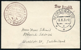 GEORGSWALDE/ E 1938 (3.10.) CSR-2K + Viol. 1L: Bar Bezahlt + Viol. 2K-HdN: Georgswalde/Tag Der Befreiung/ Heil Hitler (H - Altri & Non Classificati