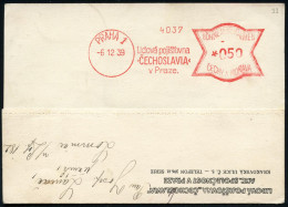 BÖHMEN & MÄHREN 1939 (6.12.) AFS Francotyp: PRAHA 1/Lidová; Poijstovna/'CECHOSLAVIA'/v Praze , Nur CSR-Ortsstempel!, Sel - Other & Unclassified
