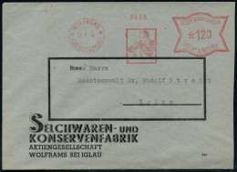 BÖHMEN & MÄHREN 1944 (21.7.) AFS Francotyp.: WOLFRAMS/KOSTELEC N JIHLAVY Ohne Text = Wurst Essender Mann Rs. Motivgleich - Andere & Zonder Classificatie